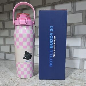 Bottle Buddy 24 Pink Checkered Thermos